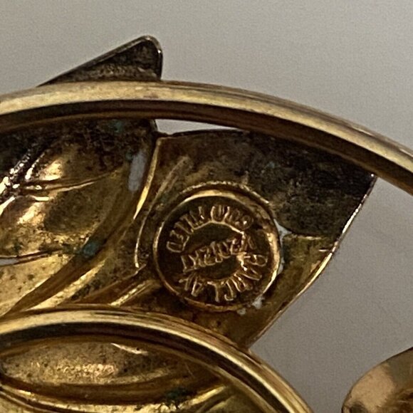 Vintage Signed Barclay Circle Wreath Brooch Pin Faux Seed‎ Pearl Gold Tone 1.5" - Picture 6 of 16